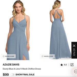 Azazie Davis Dusty Blue A-Line V-Neck Chiffon Dress